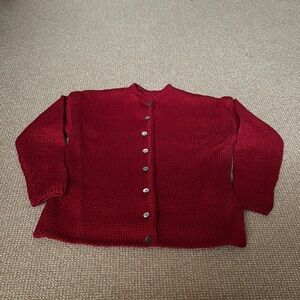 Hand knit Red Button-Up Cardigan